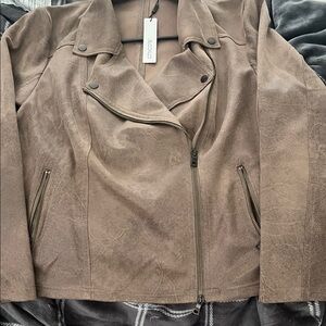 Chico's Taupe Leather Jacket with Zipper Detail